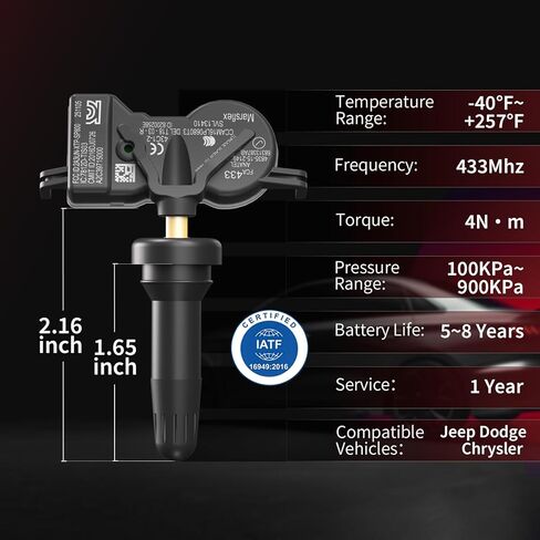 مستشعر ضغط الإطارات Marsflex TPMS - مناسب لسيارة Jeep Compass Renegade Dodge Durango Chrysler Fiat، نظام مراقبة ضغط الإطارات 433 ميجاهرتز، مجموعة من 4 قطع، بديل OE 68313387AB 68252493AB 68313387AA in Saudi Arabia