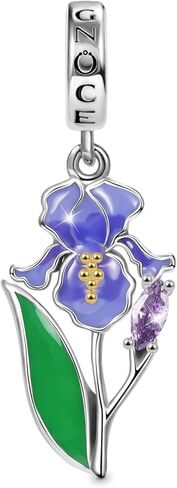 GNOCE Sunflower Pendant Charms 925 Sterling Silver Purple Iris Flower Dangle Charm for Bracelets/NecklaceJewelry Gift For Women Wife (Iris Flower) in Saudi Arabia