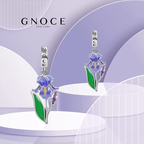 GNOCE Sunflower Pendant Charms 925 Sterling Silver Purple Iris Flower Dangle Charm for Bracelets/NecklaceJewelry Gift For Women Wife (Iris Flower) in Saudi Arabia