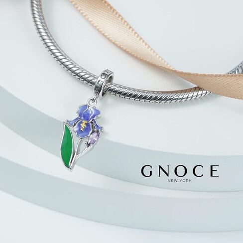GNOCE Sunflower Pendant Charms 925 Sterling Silver Purple Iris Flower Dangle Charm for Bracelets/NecklaceJewelry Gift For Women Wife (Iris Flower) in Saudi Arabia