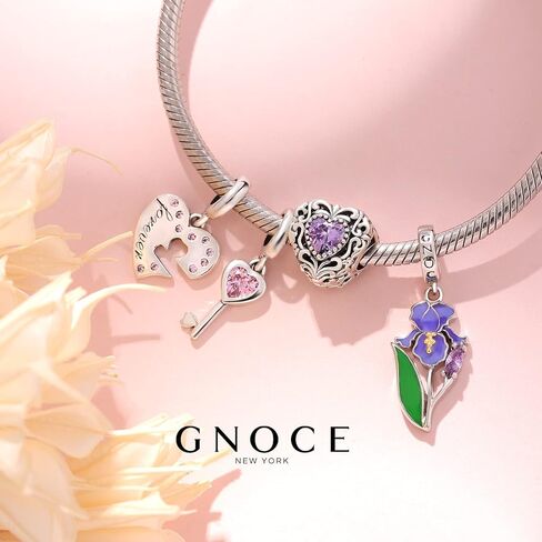 GNOCE Sunflower Pendant Charms 925 Sterling Silver Purple Iris Flower Dangle Charm for Bracelets/NecklaceJewelry Gift For Women Wife (Iris Flower) in Saudi Arabia