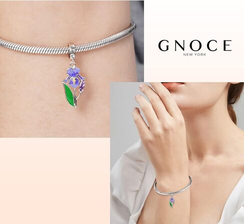 GNOCE Sunflower Pendant Charms 925 Sterling Silver Purple Iris Flower Dangle Charm for Bracelets/NecklaceJewelry Gift For Women Wife (Iris Flower) in Saudi Arabia