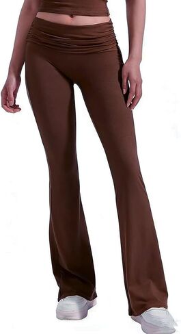 High Waisted Ruched Yoga Flare Pants for Women Soft Stretch Casual Lounge Trousers with Flared Legs in Saudi Arabia