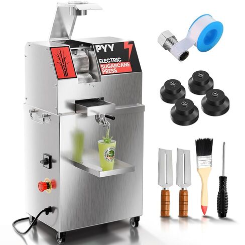 Sugar Cane Juicer Machine, Commercial Electric 3-Rollers Sugarcane Juice Press Stainless Steel Extractor, Guarapera de Caña de Azúcar Eléctrica with Cleaning Brush, 2 Peelers, 16*13*28 IN,110V in Saudi Arabia