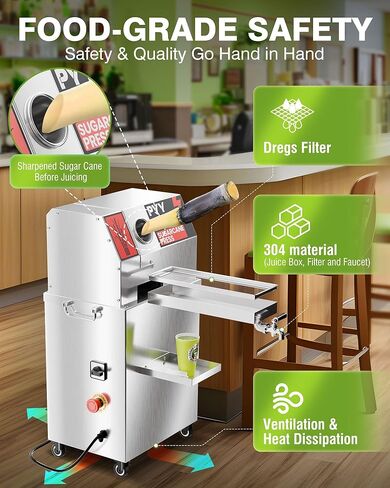 Sugar Cane Juicer Machine, Commercial Electric 3-Rollers Sugarcane Juice Press Stainless Steel Extractor, Guarapera de Caña de Azúcar Eléctrica with Cleaning Brush, 2 Peelers, 16*13*28 IN,110V in Saudi Arabia