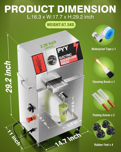Sugar Cane Juicer Machine, Commercial Electric 3-Rollers Sugarcane Juice Press Stainless Steel Extractor, Guarapera de Caña de Azúcar Eléctrica with Cleaning Brush, 2 Peelers, 16*13*28 IN,110V in Saudi Arabia