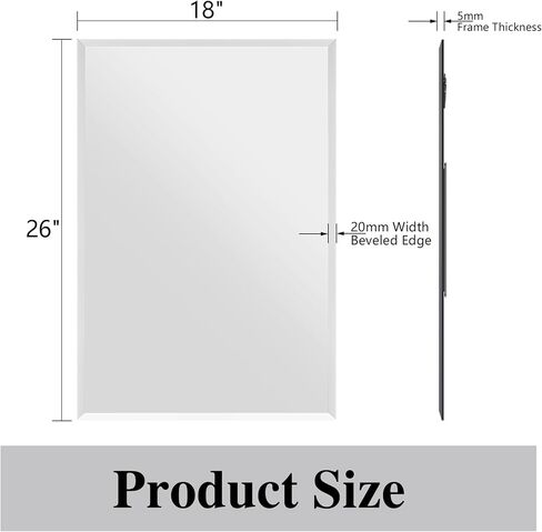 Frameless Bathroom Mirror, 18" x 26" Rectangle Beveled Wall Mirror, Modern Decorative Vanity Mirrors for Living Room, Entryway, Bedroom, Hangs Horizontally or Vertically in Saudi Arabia