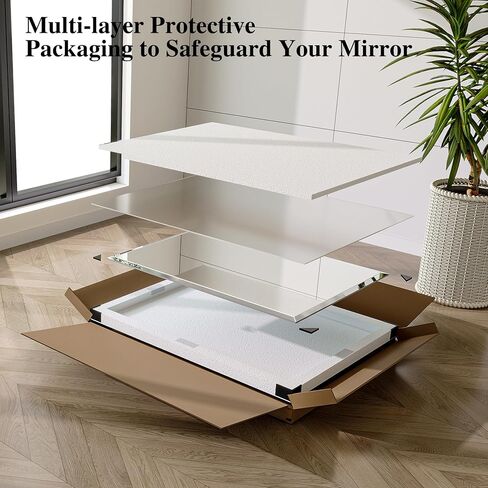 Frameless Bathroom Mirror, 18" x 26" Rectangle Beveled Wall Mirror, Modern Decorative Vanity Mirrors for Living Room, Entryway, Bedroom, Hangs Horizontally or Vertically in Saudi Arabia