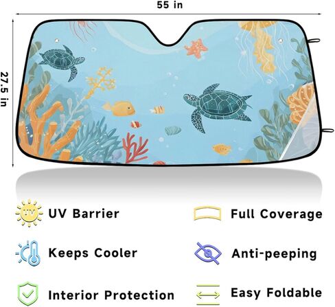 Sun Shade for Car Windshield,Ocean Sea Turtle Foldable Universal Car Windshield Upgrade Sunshade Enhanced UV Rays Reflective Sun Visor Shade Keeps Vehicle Cool in Saudi Arabia