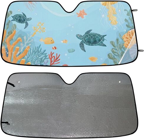 Sun Shade for Car Windshield,Ocean Sea Turtle Foldable Universal Car Windshield Upgrade Sunshade Enhanced UV Rays Reflective Sun Visor Shade Keeps Vehicle Cool in Saudi Arabia