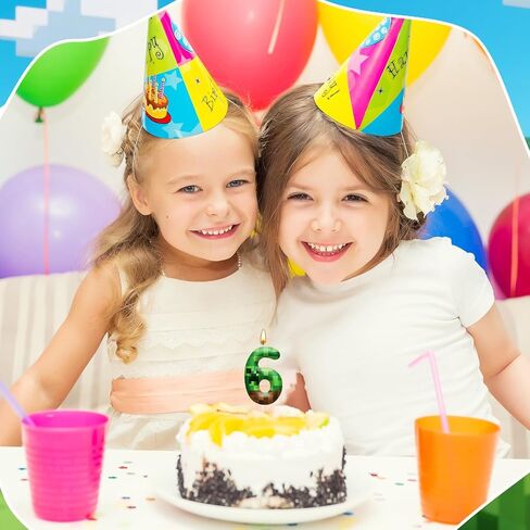 شمعة عيد ميلاد بكسل، 2.36 بوصة عامل منجم أخضر رقم 6 شموع، شموع على شكل لعبة لتزيين الكيك، مستلزمات حفلات أعياد الميلاد in Kuwait