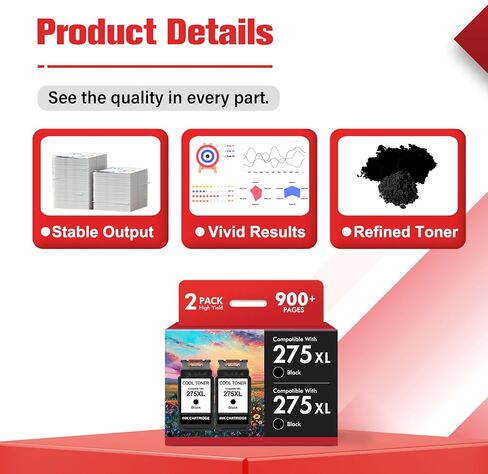 275 275XL TR4720 خرطوشة حبر سوداء بديلة لـ Canon PG-275 275 XL حزمة كومبو حبر أسود لطابعة Canon PIXMA TS3722 TS3700 TR4700 TS3522 TS3500 TS3520 TS3720 TR4722 (عبوتان، أسود*2) in Kuwait