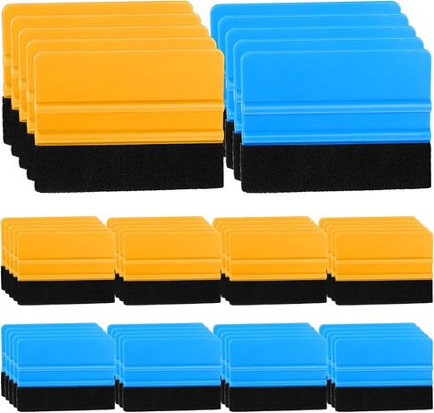 50 Pack Plastic Vinyl Squeegee, 4 Inch Felt Edge Squeegee for Tint Film Decal, Vinyl Wrap Installation Wallpaper Smooth Tool, Vinyls Scraper Decal Applicator Tool, Blue & Yellow in Saudi Arabia