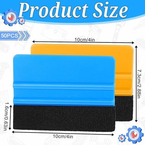 50 Pack Plastic Vinyl Squeegee, 4 Inch Felt Edge Squeegee for Tint Film Decal, Vinyl Wrap Installation Wallpaper Smooth Tool, Vinyls Scraper Decal Applicator Tool, Blue & Yellow in Saudi Arabia