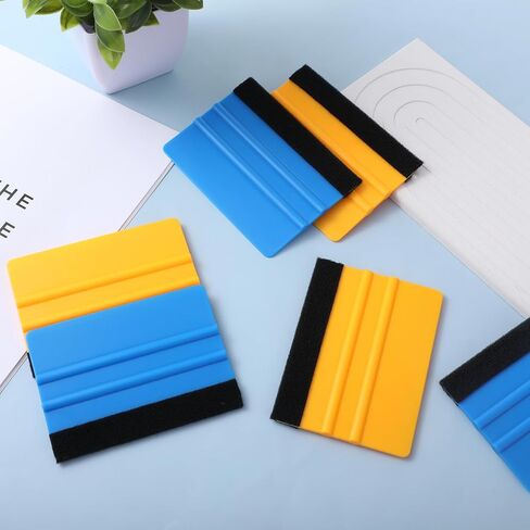 50 Pack Plastic Vinyl Squeegee, 4 Inch Felt Edge Squeegee for Tint Film Decal, Vinyl Wrap Installation Wallpaper Smooth Tool, Vinyls Scraper Decal Applicator Tool, Blue & Yellow in Saudi Arabia