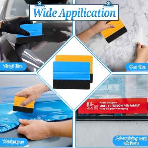 50 Pack Plastic Vinyl Squeegee, 4 Inch Felt Edge Squeegee for Tint Film Decal, Vinyl Wrap Installation Wallpaper Smooth Tool, Vinyls Scraper Decal Applicator Tool, Blue & Yellow in Saudi Arabia