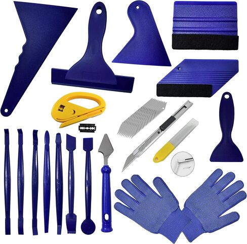 مجموعة أدوات طلاء تغليف الفينيل الاحترافية لأدوات تغليف السيارات لأغشية النوافذ، بما في ذلك مكشطة اللباد، ومكشطة البلاستيك، ومكشطة السيليكون، ومكشطة اللباد للاستبدال، والقفازات، وما إلى ذلك، مجموعة مكونة من 18 قطعة in Kuwait