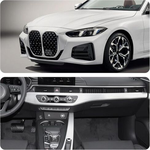 3D Matte White Carbon Fiber Vinyl Wrap for Cars Anti-Wrinkle Air Release Automotive Vinyl Vehicles DIY Film Roll Sticker Decal Interior and Exterior (White, 1ft x 5ft) in Saudi Arabia
