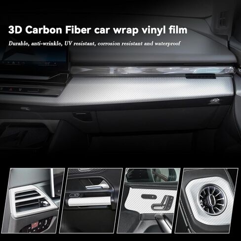 3D Matte White Carbon Fiber Vinyl Wrap for Cars Anti-Wrinkle Air Release Automotive Vinyl Vehicles DIY Film Roll Sticker Decal Interior and Exterior (White, 1ft x 5ft) in Saudi Arabia