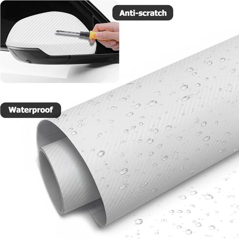 3D Matte White Carbon Fiber Vinyl Wrap for Cars Anti-Wrinkle Air Release Automotive Vinyl Vehicles DIY Film Roll Sticker Decal Interior and Exterior (White, 1ft x 5ft) in Saudi Arabia