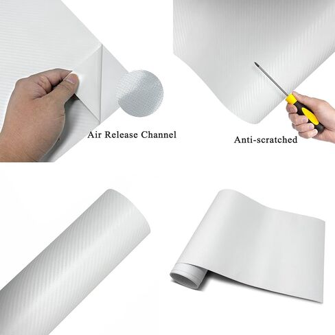 3D Matte White Carbon Fiber Vinyl Wrap for Cars Anti-Wrinkle Air Release Automotive Vinyl Vehicles DIY Film Roll Sticker Decal Interior and Exterior (White, 1ft x 5ft) in Saudi Arabia