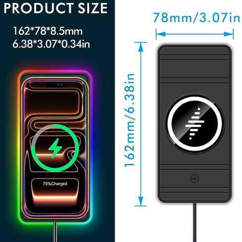 Wireless Car Charger, Wireless Car Charging Pad 15W RGB Charger Pad Fast Wireless Phone Charger for car Cell Phone Wireless Charging Mat for iPhone 14 13 12 Pro Max for Samsung S23 S22 Ultra in Kuwait