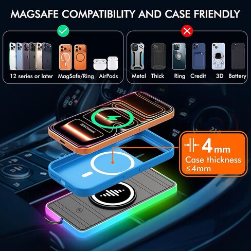 Wireless Car Charger, Wireless Car Charging Pad 15W RGB Charger Pad Fast Wireless Phone Charger for car Cell Phone Wireless Charging Mat for iPhone 14 13 12 Pro Max for Samsung S23 S22 Ultra in Kuwait