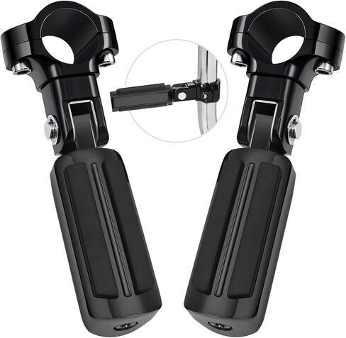 PBYMT Highway Footpegs, 1"&1.25" Highway Pegs Stainless Steel Aluminum Adjustable Fit for Harley Davidson Street Glide Road King Road Glide Softail Dyna 1-1/4" Engine Guard Style C Chrome Black in Saudi Arabia