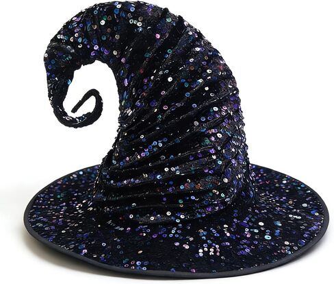 Halloween Costume Party Sequins Witch Hat Women Girl Wide Brim Taper Spire Men Wizard Pointed Cap Gifts in Saudi Arabia