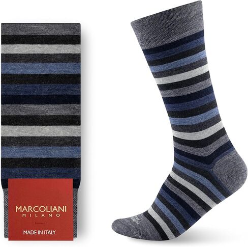 Marcoliani Milano Mens Dress Socks - Rainbow Stripe Fullcolor | Essence of Merino Wool in Kuwait