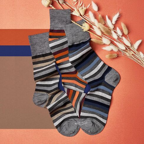 Marcoliani Milano Mens Dress Socks - Rainbow Stripe Fullcolor | Essence of Merino Wool in Kuwait