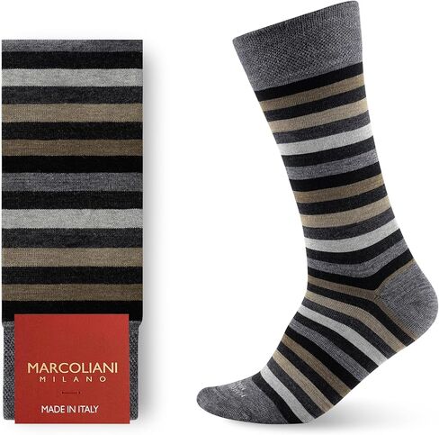 Marcoliani Milano Mens Dress Socks - Rainbow Stripe Fullcolor | Essence of Merino Wool in Kuwait