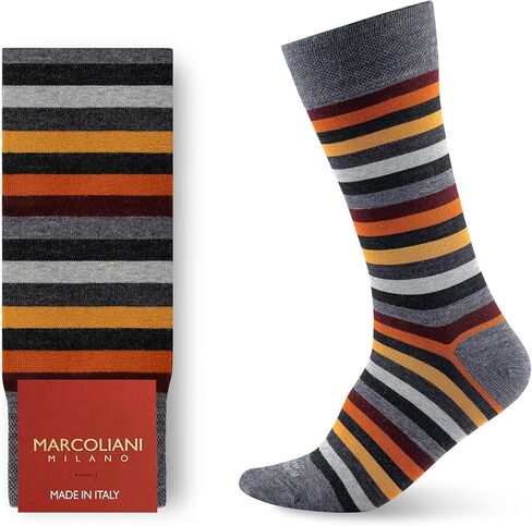 Marcoliani Milano Mens Dress Socks - Rainbow Stripe Fullcolor | Essence of Merino Wool in Kuwait