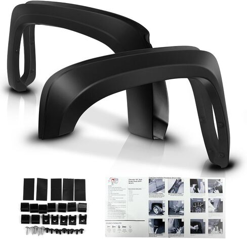 Fender Flares Compatible With 2007-2013 Chevy Silverado 1500, 69.3'' (5.8ft) Short Bed Factory Style Black PP Injection Right Left Wheel Cover Protector Vent By IKON MOTORSPORTS, 2008 2009 2010 2011 in Saudi Arabia
