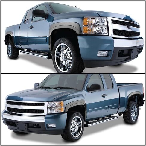 Fender Flares Compatible With 2007-2013 Chevy Silverado 1500, 69.3'' (5.8ft) Short Bed Factory Style Black PP Injection Right Left Wheel Cover Protector Vent By IKON MOTORSPORTS, 2008 2009 2010 2011 in Saudi Arabia