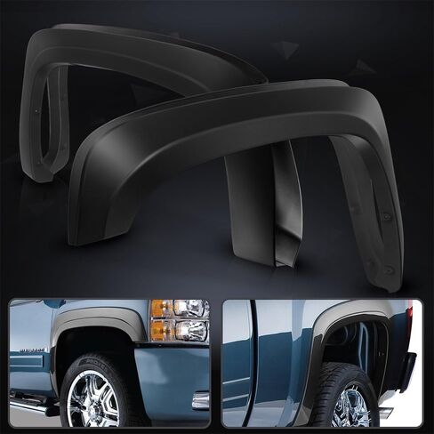 Fender Flares Compatible With 2007-2013 Chevy Silverado 1500, 69.3'' (5.8ft) Short Bed Factory Style Black PP Injection Right Left Wheel Cover Protector Vent By IKON MOTORSPORTS, 2008 2009 2010 2011 in Saudi Arabia