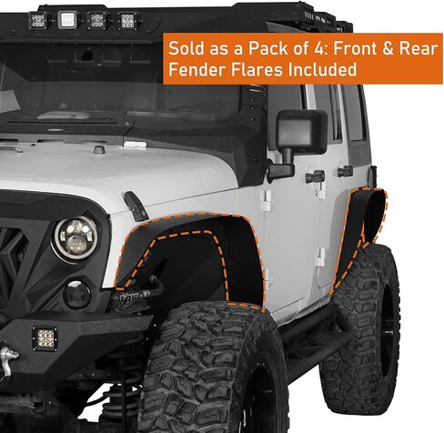 u-Box 4Pcs/Set Wrangler Flat Steel Fender Flares Front & Rear Wheel Mud Guard Kit Compatible with Jeep Wrangler JK & Unlimited 2007-2018 2/4 Door in Saudi Arabia