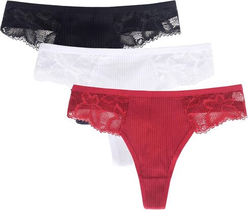 3-piece Cotton Underwear for Women Seamless & Lace Panties, mid Waist Sexy White & Black Cotton Panties for Women in Saudi Arabia