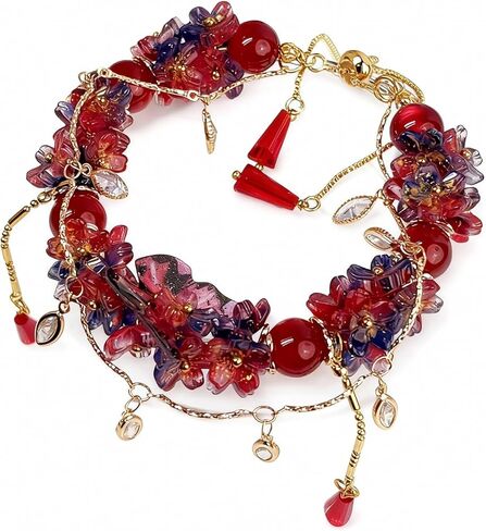 Red & Blue Zircon Lucky Bracelet for Women | Crystal Jewelry Present for Her, Adjustable Alloy Chain 20-60cm with Gift Pouch in Saudi Arabia