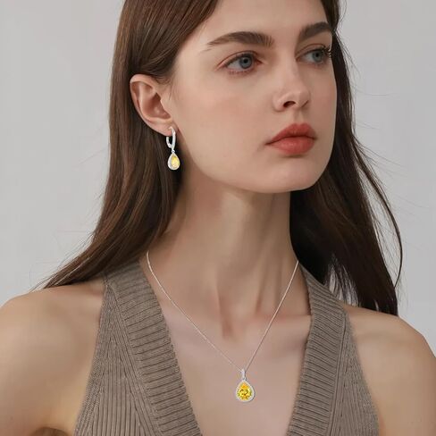 FJ Teardrop Jewelry Set for Women 925 Sterling Silver Citrine Necklace and Earrings Set Pear Cut November Birthstone Jewelry Gifts in Saudi Arabia