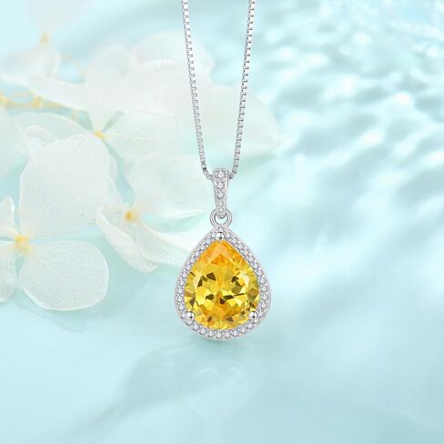 FJ Teardrop Jewelry Set for Women 925 Sterling Silver Citrine Necklace and Earrings Set Pear Cut November Birthstone Jewelry Gifts in Saudi Arabia