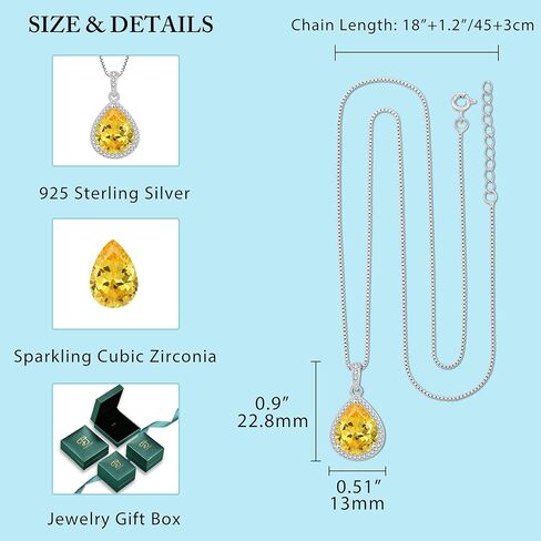 FJ Teardrop Jewelry Set for Women 925 Sterling Silver Citrine Necklace and Earrings Set Pear Cut November Birthstone Jewelry Gifts in Saudi Arabia