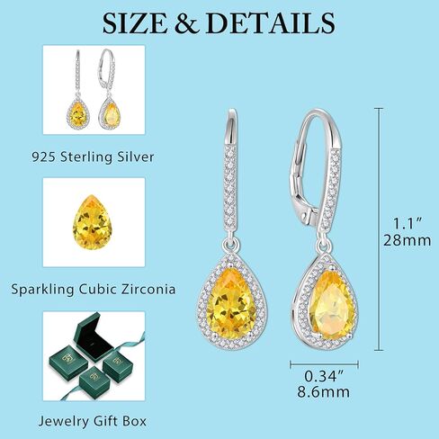 FJ Teardrop Jewelry Set for Women 925 Sterling Silver Citrine Necklace and Earrings Set Pear Cut November Birthstone Jewelry Gifts in Saudi Arabia