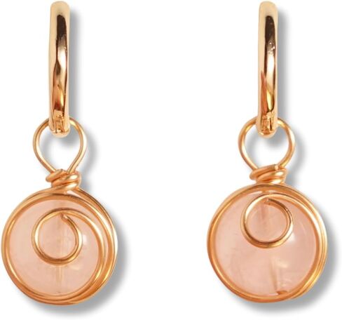 Wire Wrapped Gemstone Drop Earrings | 2-in-1 Convertible Healing Crystal Necklace Set | Handcrafted Boho Jewelry Gift for women | Includes 14K Gold Plated Hoops, Rope Chain & Pendant Bail in Kuwait