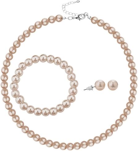 3Pcs Simulated Multicolor Pearl Necklace Earrings Bracelet Set Imitation Pearl Beads Strand Elegant Bridal Wedding Birthday Valentine Vintage Costume Jewelry for Women in Saudi Arabia