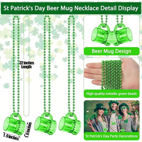 12-Piece Set St. Patrick's Day Necklace with Shamrock Pendant St Patrick's Day Women's Set with 5 Custom Shamrock Tattoo Stickers St Patrick's Day Decorative Accessories in Saudi Arabia