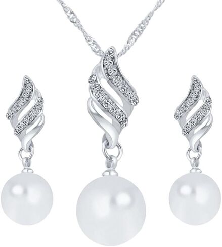 Necklace And Earring Set Fashion Shiny Pearl Crystal Sweater Pendant Necklace Jewelry Gift For Women Nice processing in Saudi Arabia