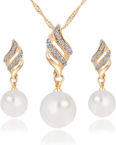 Necklace And Earring Set Fashion Shiny Pearl Crystal Sweater Pendant Necklace Jewelry Gift For Women Nice processing in Saudi Arabia