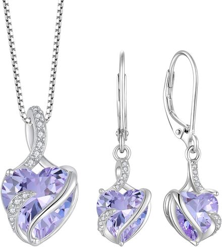 FJ Heart Jewelry Set for Women 925 Sterling Silver Alexandrite Necklace and Earrings Set June Birthstone Jewelry Gifts in Saudi Arabia