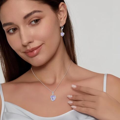 FJ Heart Jewelry Set for Women 925 Sterling Silver Alexandrite Necklace and Earrings Set June Birthstone Jewelry Gifts in Saudi Arabia